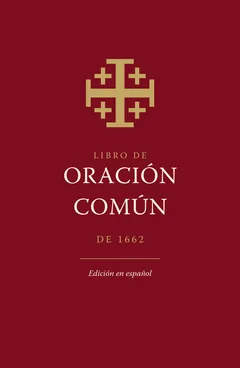 Cubierta granate del Libro de Oración Común de 1662, edición en español, con la cruz de Jerusalén en oro