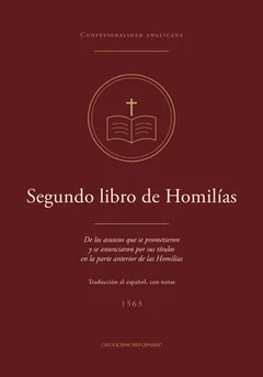 Cubierta vinotinto del Segundo libro de Homilías, de 1563, en la serie Confesionalidad anglicana, con el mismo emblema en oro